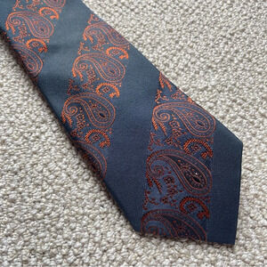 Hemley Navy and Orange Paisley 100% Silk Men’s Neck Tie Formal Wedding  Business